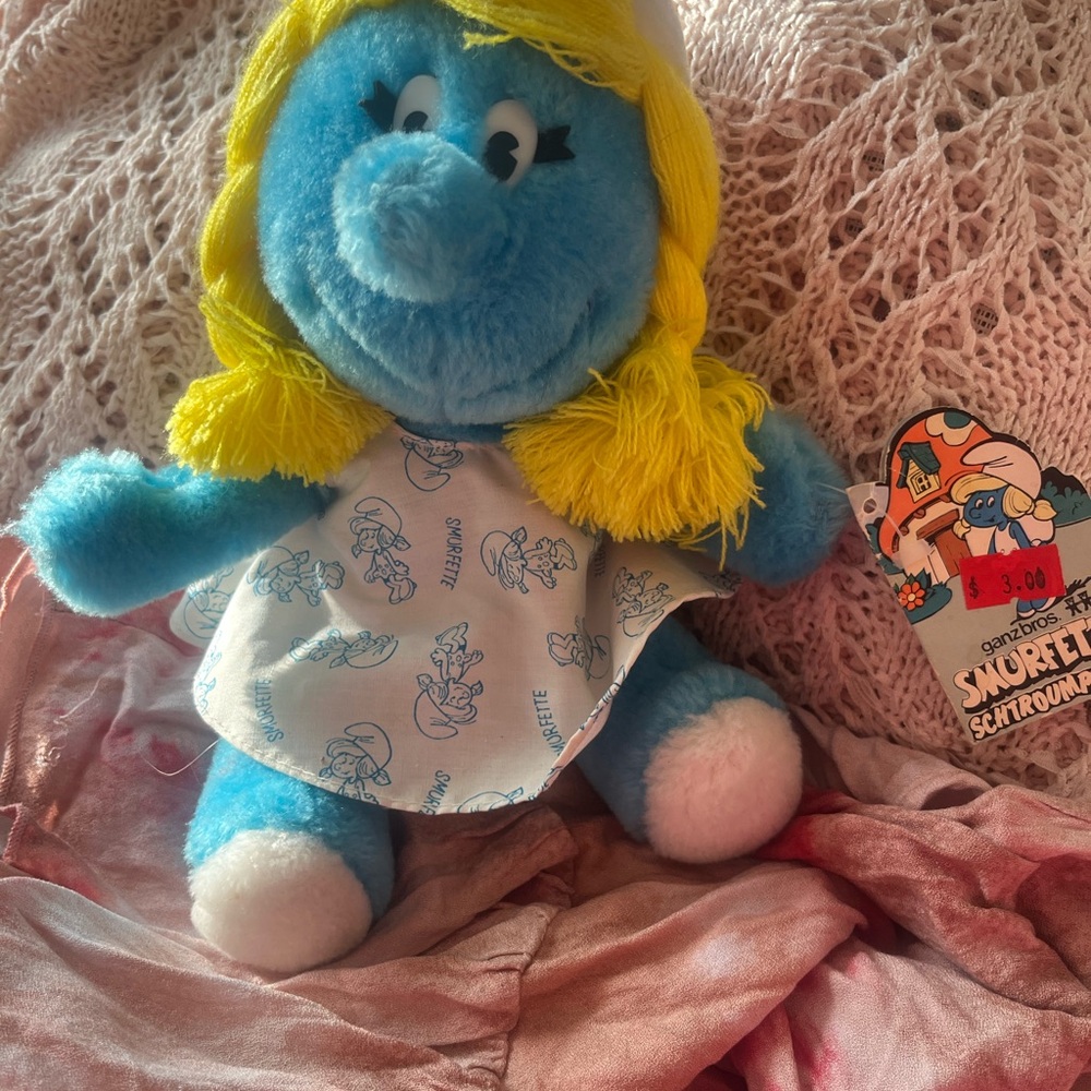 Vintage Smurfette Blue and Yellow Plush Toy